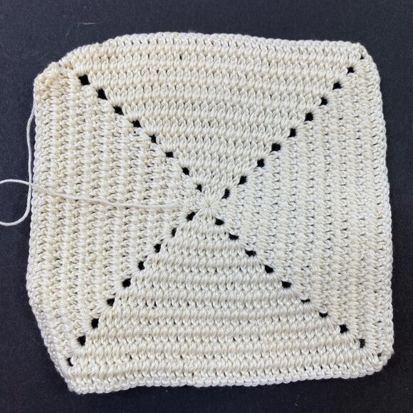 Set of 3 Vintage Handmade Beige Crochet Square Floral Coasters - Picture 5 of 11